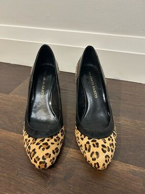 Franco Sarto REAL fur calf hair leopard shoes - size 8.5 - paid $295